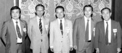 Presenting at the 1983 Fall Meeting were (left to right) H. Sakata, Matsushita; I. Hishioka, Sharp; K. Tsukanishi, Hitachi Chemical; Y. Yoshikawa, Daisho Electronics; and Dr. Hayao Nakahara.